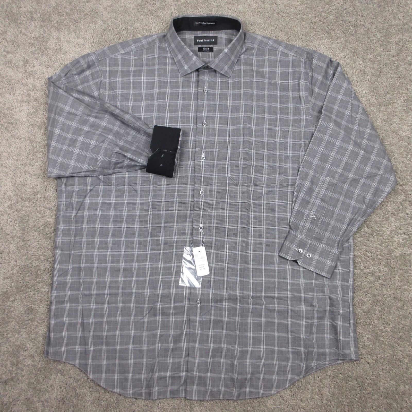 Paul Fredrick Shirt Mens 2xl 18.5 34 Gray Plaid Flip Cuff Dress Button Up New — image 2 of 8